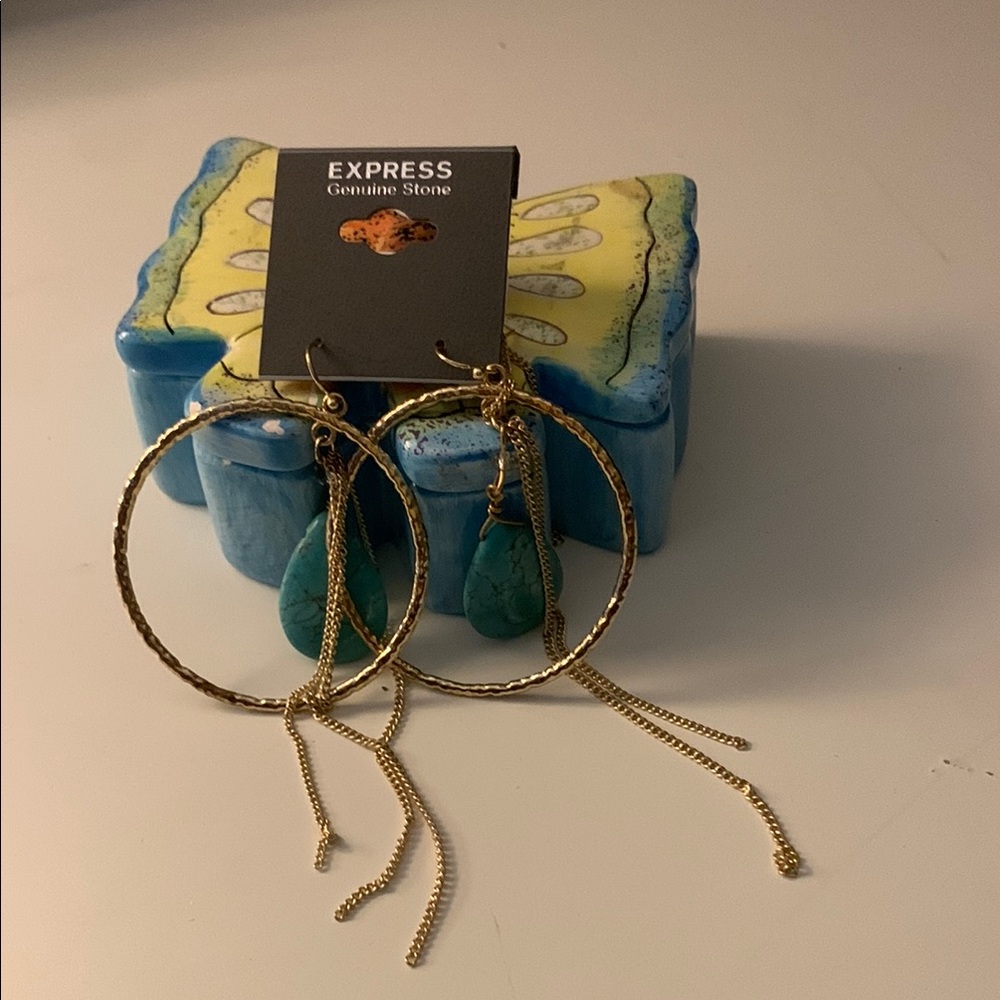 Express Gold and Blue Statement Earrings
